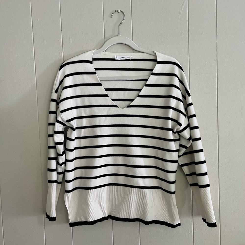 Mango Striped V-Neck Sweater